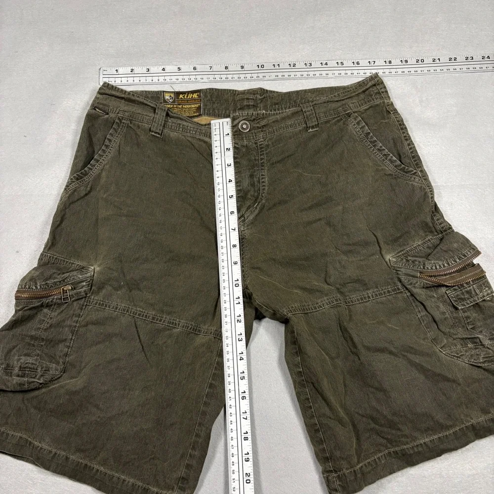 Kuhl Crag Series Mens 36 Cargo Shorts Olive Green Canvas Hiking Utility Outdoor